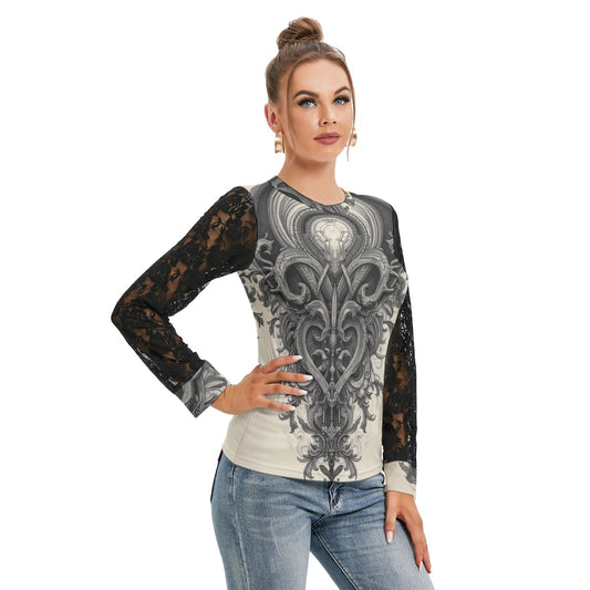 T-shirt  Manches Longues Avec Dentelle Noire