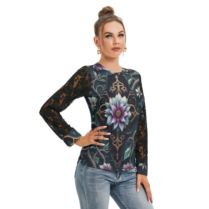 T-shirt  Manches Longues Avec Dentelle Noire