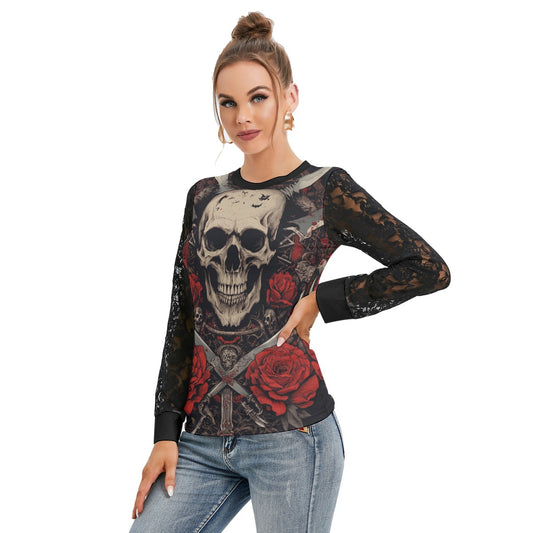 T-shirt  Manches Longues Avec Dentelle Noire