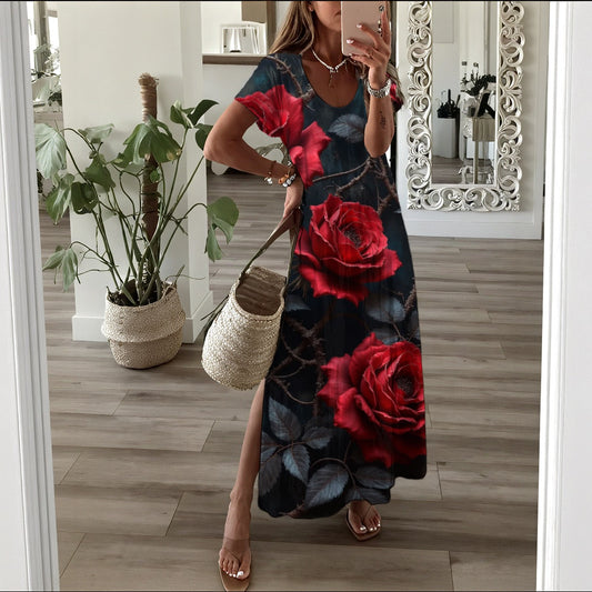 Robe longue à manche courte pour femme