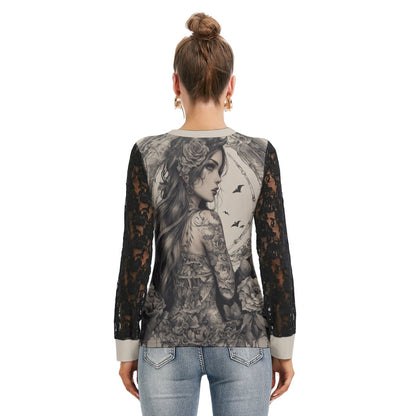 T-shirt  Manches Longues Avec Dentelle Noire