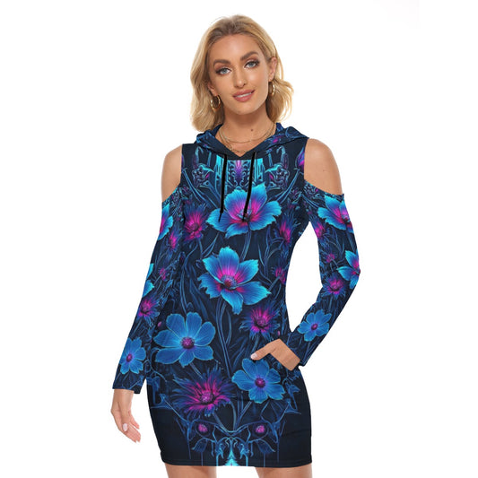 Robe Capuche Manches Longues et Épaules Dénudées