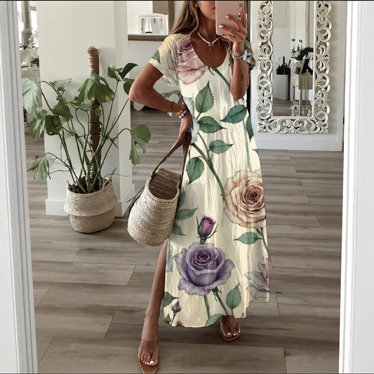 Robe longue à manche courte pour femme