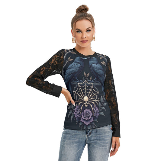 T-shirt  Manches Longues Avec Dentelle Noire