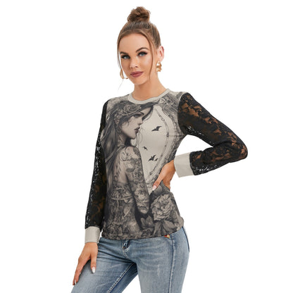 T-shirt  Manches Longues Avec Dentelle Noire