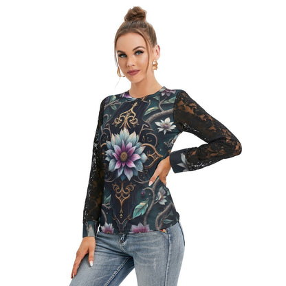 T-shirt  Manches Longues Avec Dentelle Noire