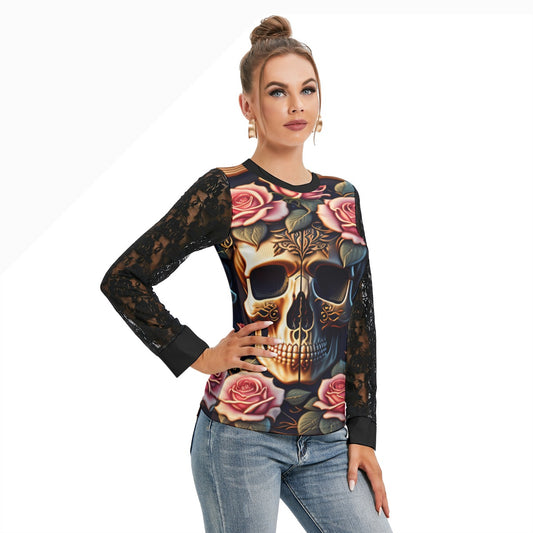 T-shirt  Manches Longues Avec Dentelle Noire