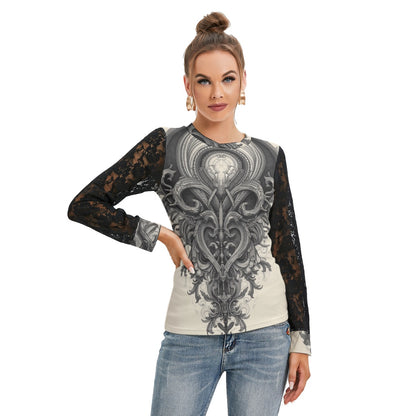 T-shirt  Manches Longues Avec Dentelle Noire