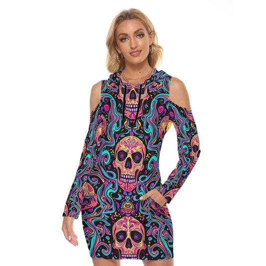 Robe Capuche Manches Longues et Épaules Dénudées