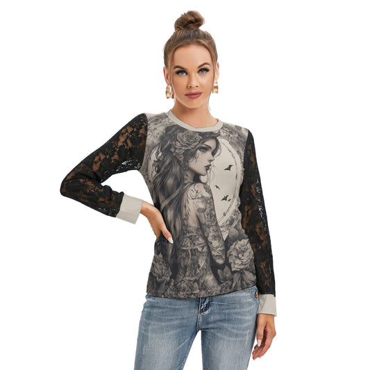 T-shirt  Manches Longues Avec Dentelle Noire
