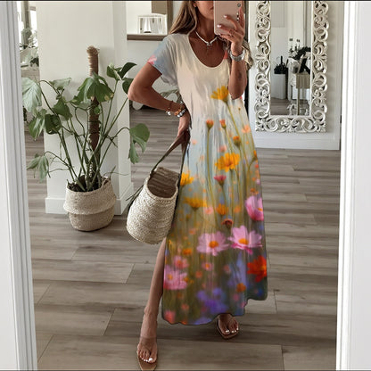 Robe longue à manche courte pour femme