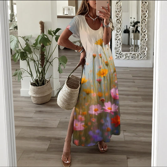 Robe longue à manche courte pour femme
