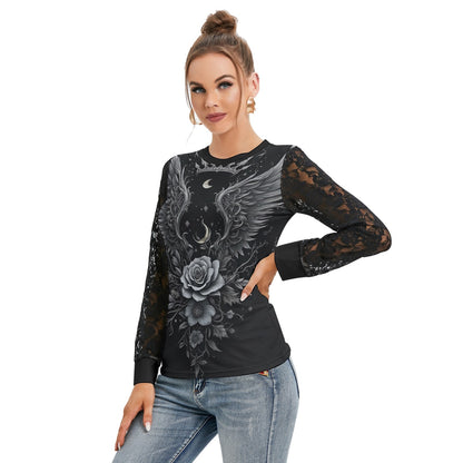 T-shirt  Manches Longues Avec Dentelle Noire