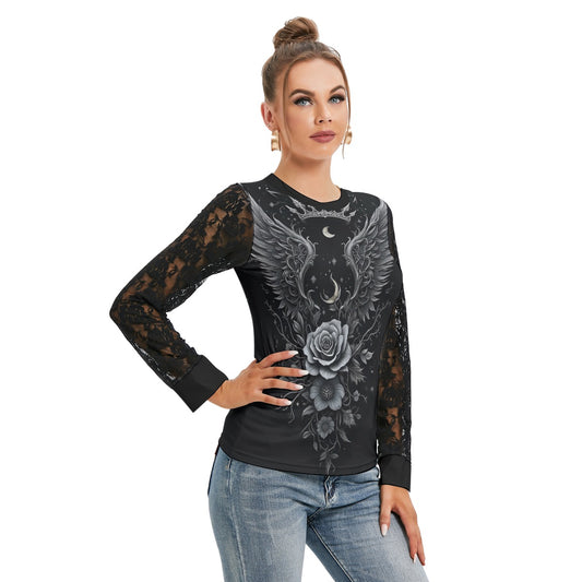 T-shirt  Manches Longues Avec Dentelle Noire