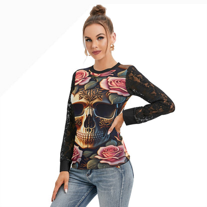 T-shirt  Manches Longues Avec Dentelle Noire