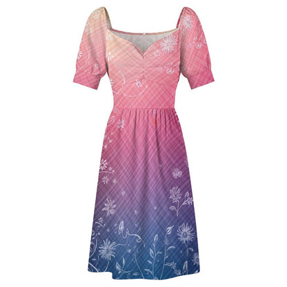 Robe Courte Évasée à Manches Bouffantes