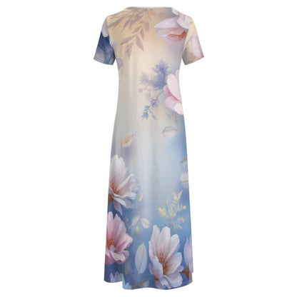 Round neck short sleeve dress Short Sleeve Round-Neck Long Dress