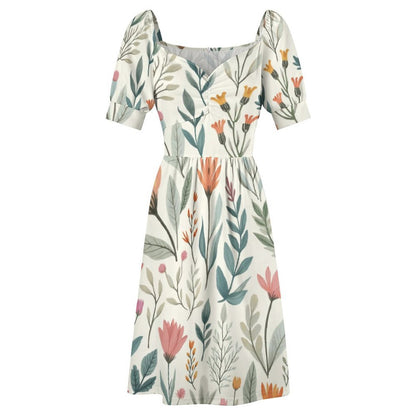 Robe Courte Évasée à Manches Bouffantes