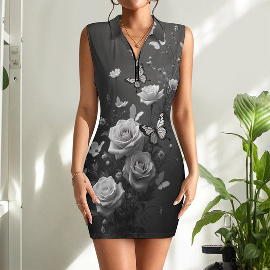 Robe Mini Moulante Zippée sans Manches