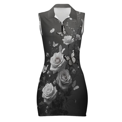Robe Mini Moulante Zippée sans Manches