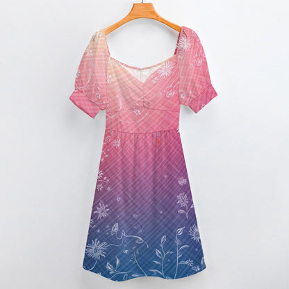 Robe Courte Évasée à Manches Bouffantes