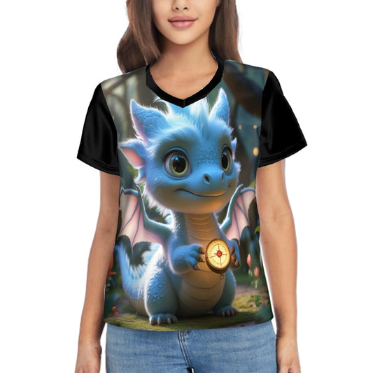 T-shirt à manches courtes à col en V pour femme