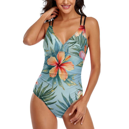 Maillot de Bain Une Pièce Col V Plongeant à Bretelles Croisées