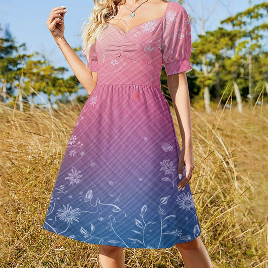 Robe Courte Évasée à Manches Bouffantes