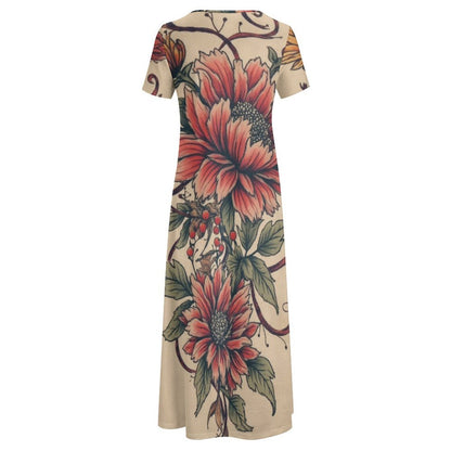 Round neck short sleeve dress Short Sleeve Round-Neck Long Dress